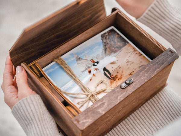 Walnut Wooden Photo Box with USB Slot – Personalized Wedding Gift - NZHANDICRAFT
