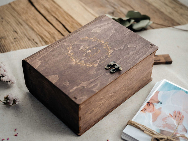 Walnut Wooden Photo Box with USB Slot – Personalized Wedding Gift - NZHANDICRAFT