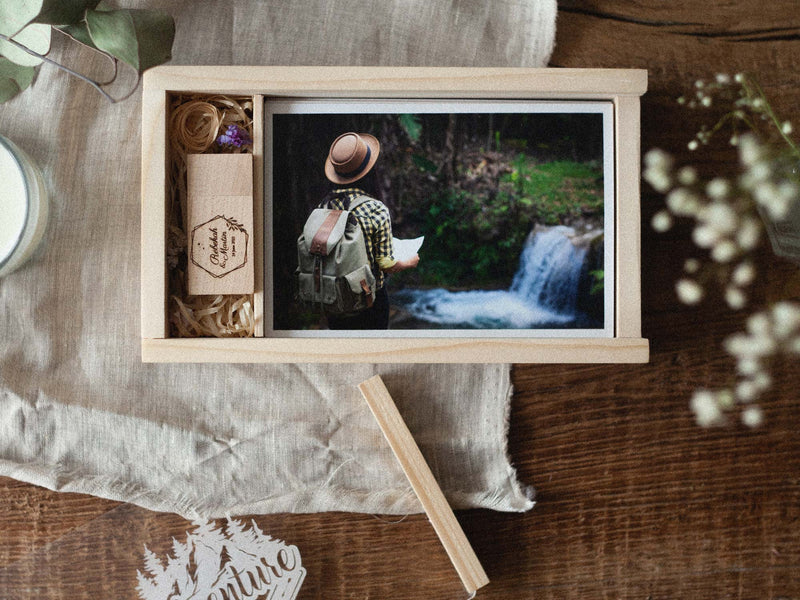 Wedding Photo Box with Personalized Acrylic Lid and USB Flash Drive - nzhandicraft