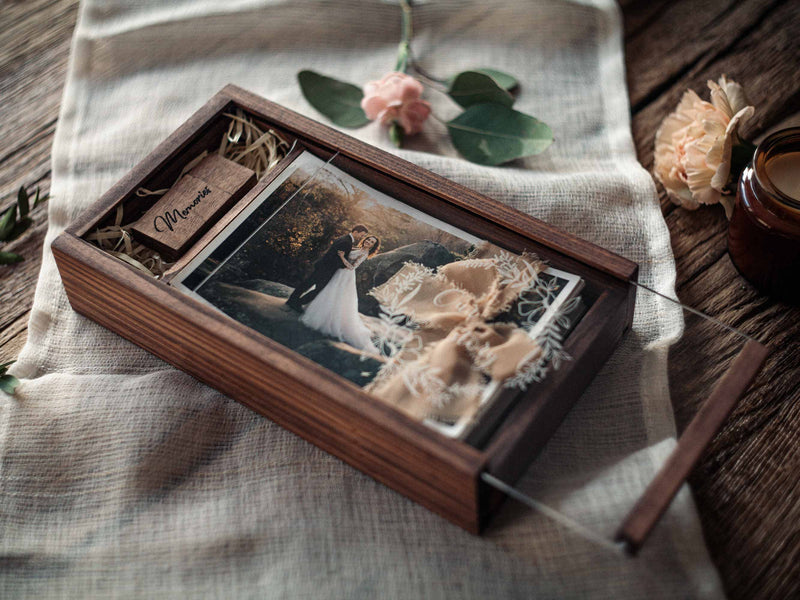 Cadeau de mariage pour couple - Boîte photo en bois, cadeau pour la douche nuptiale