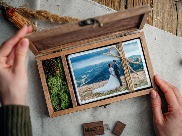 Wedding Keepsake Photo Box with Wedding USB 3.0 Drive in Vintage Style - NZHANDICRAFT