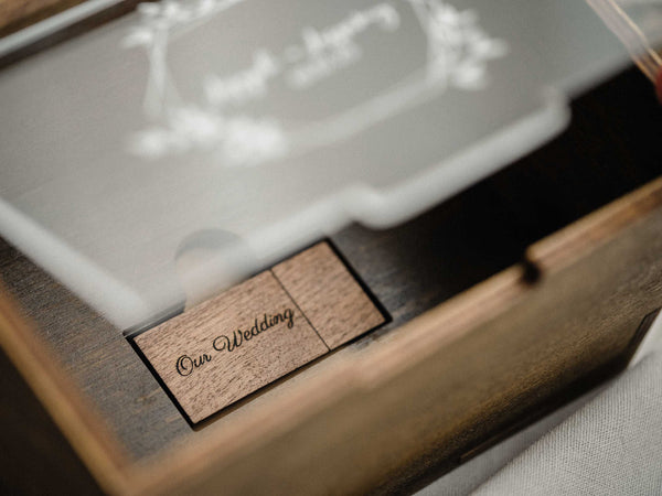 Wedding Photo Box with Acrylic Lid & USB 3.0 Flash Drive - Personalized Photography Gift (holds 250 photos) - NZHANDICRAFT