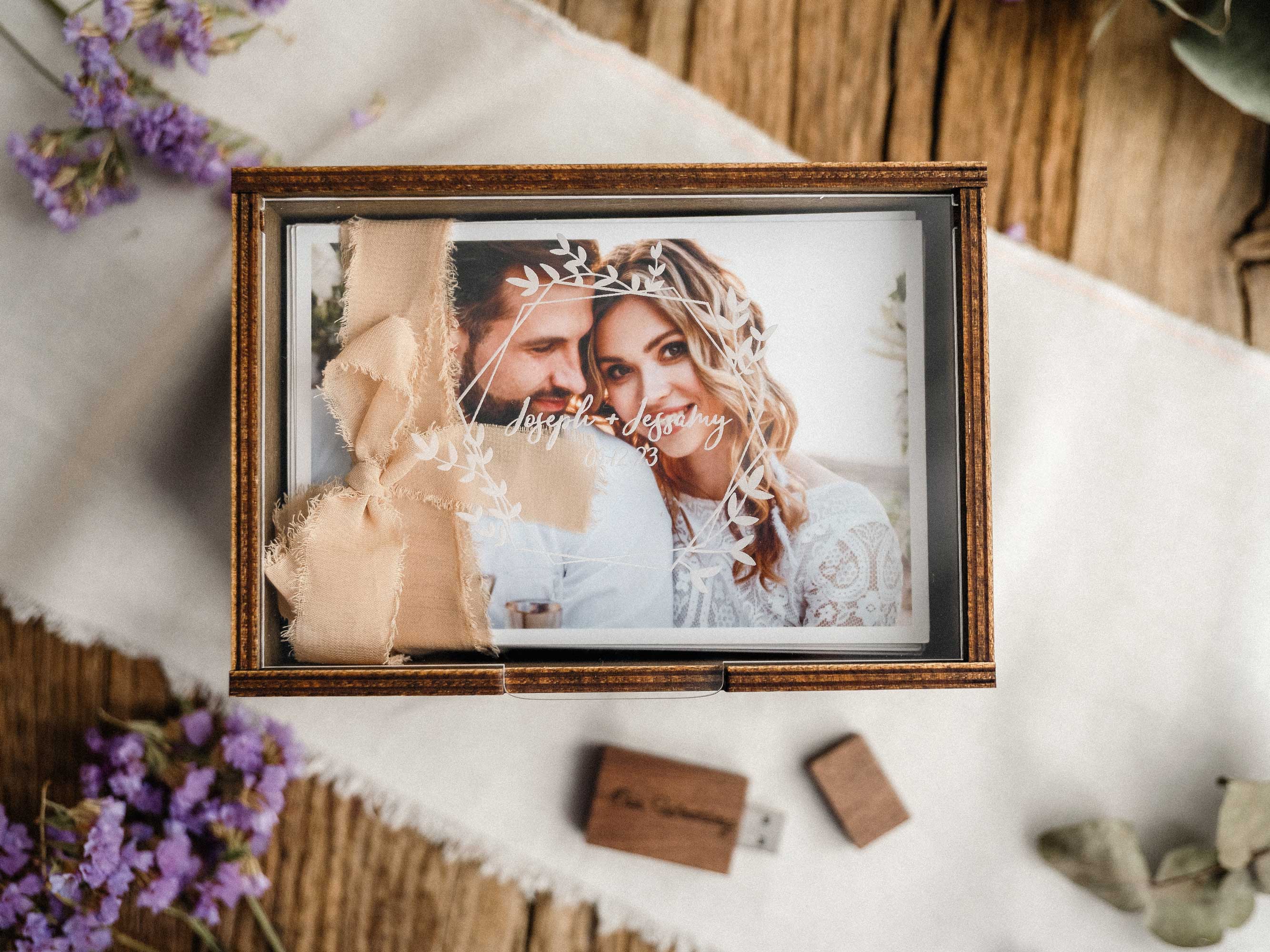 Wedding Photo Box with Acrylic Lid & USB 3.0 Flash Drive - Personalized Photography Gift (holds 250 photos) - NZHANDICRAFT