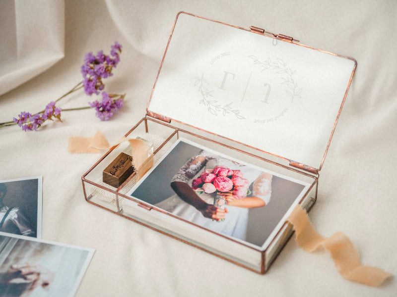 Wedding Photography Box - Rose Gold Glass Photo Box with USB Drive - NZHANDICRAFT