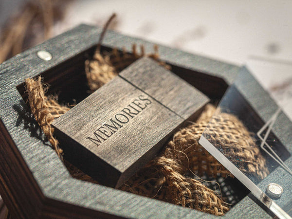 Wedding USB Box with Engraved Acrylic Lid & Wood Flash Drive 3.0