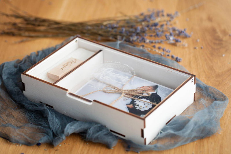 White Wedding Wooden Photo Box with Acrylic Lid