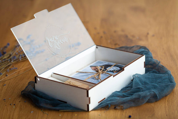 White Wedding Wooden Photo Box with Acrylic Lid