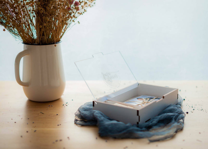 White Wedding Wooden Photo Box with Acrylic Lid