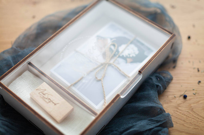 White Wedding Wooden Photo Box with Acrylic Lid