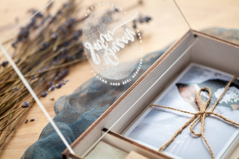 White Wedding Wooden Photo Box with Acrylic Lid