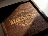 Wooden photo box with USB storage for preserving wedding memories