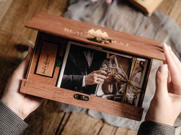 Wooden Photo Box with USB Drive - Personalized Keepsake for Wedding