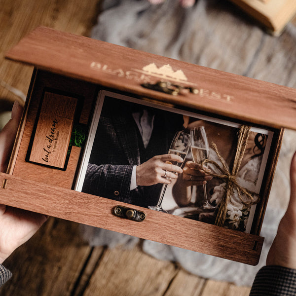 Wood Photo Box for Family Photo Storage - Personalized Box with USB Drive