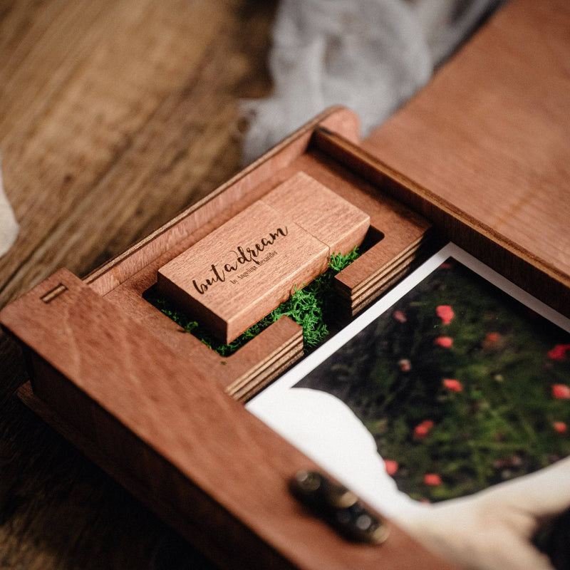 Wooden Photo Box with USB Drive - Personalized Keepsake for Wedding