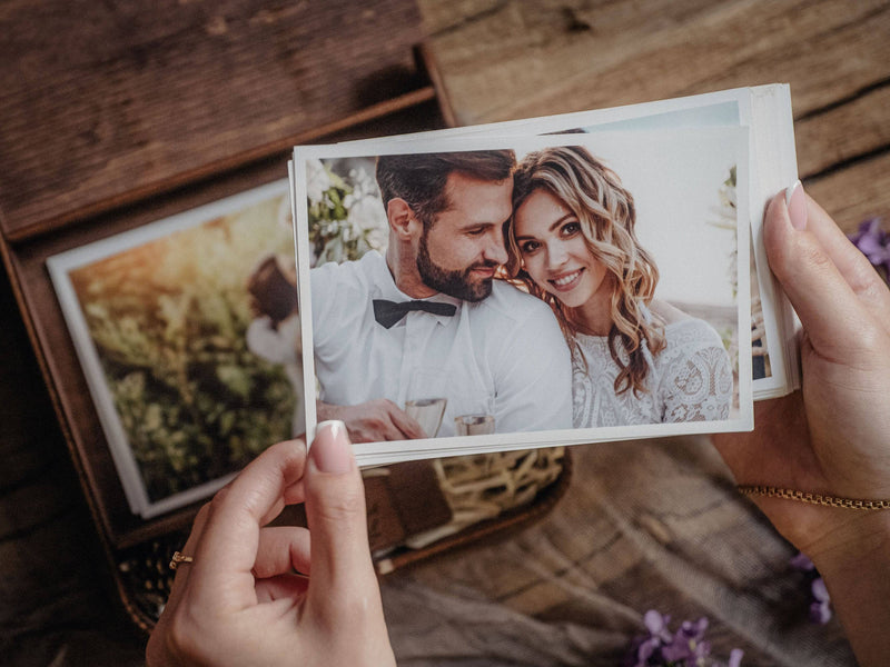 Wooden Photo Box in Vintage Style for Wedding Prints and USB Flash Drive