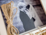Wooden photo storage box with a drawer lid for wedding photo prints and USB