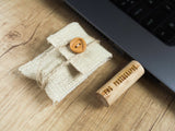 Natural Wooden USB Flash Drive in Eco Style with Linen Wrap - "nWood" - nzhandicraft