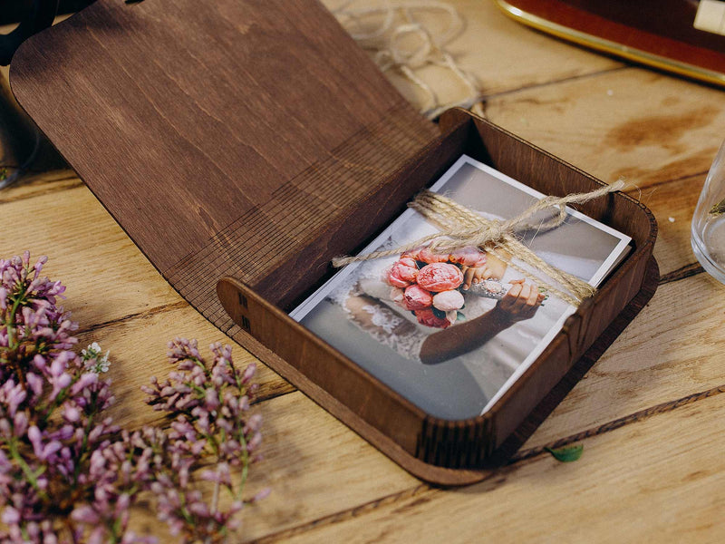 Personalized Wooden Photo Box in Vintage Style for Photo Storage