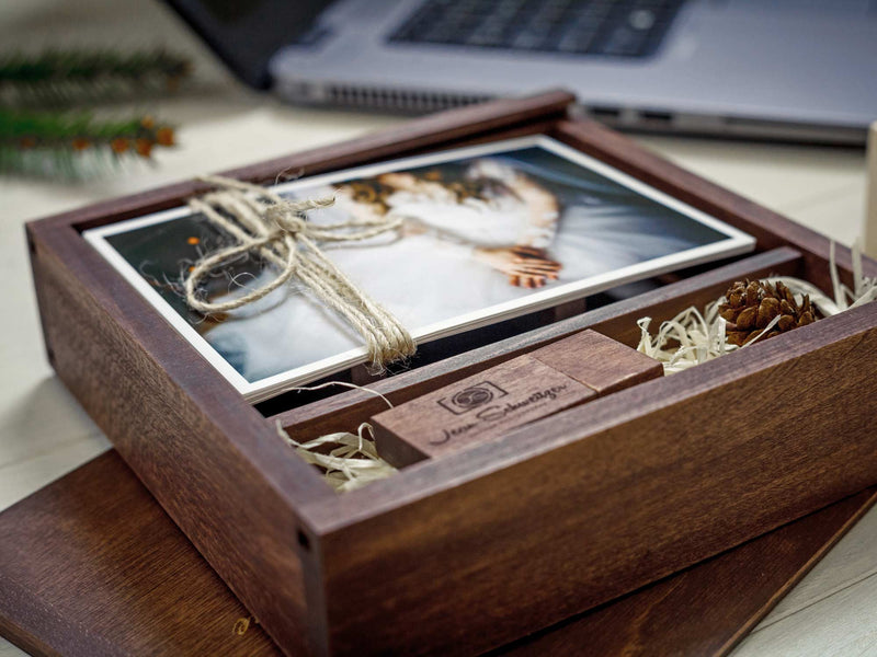 Memory Wooden Photo Box for Wedding and USB Drive - "Boston" - nzhandicraft