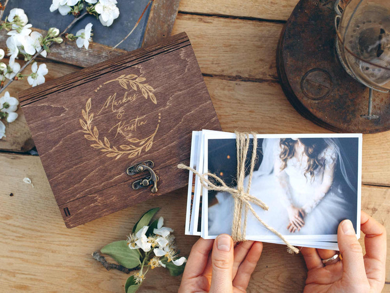Walnut Wooden Memory Photo Gift Box for Mom or Dad