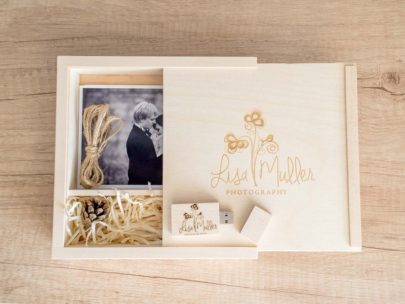 Wooden Photo Box Wedding USB Personalization Box - "California" - nzhandicraft